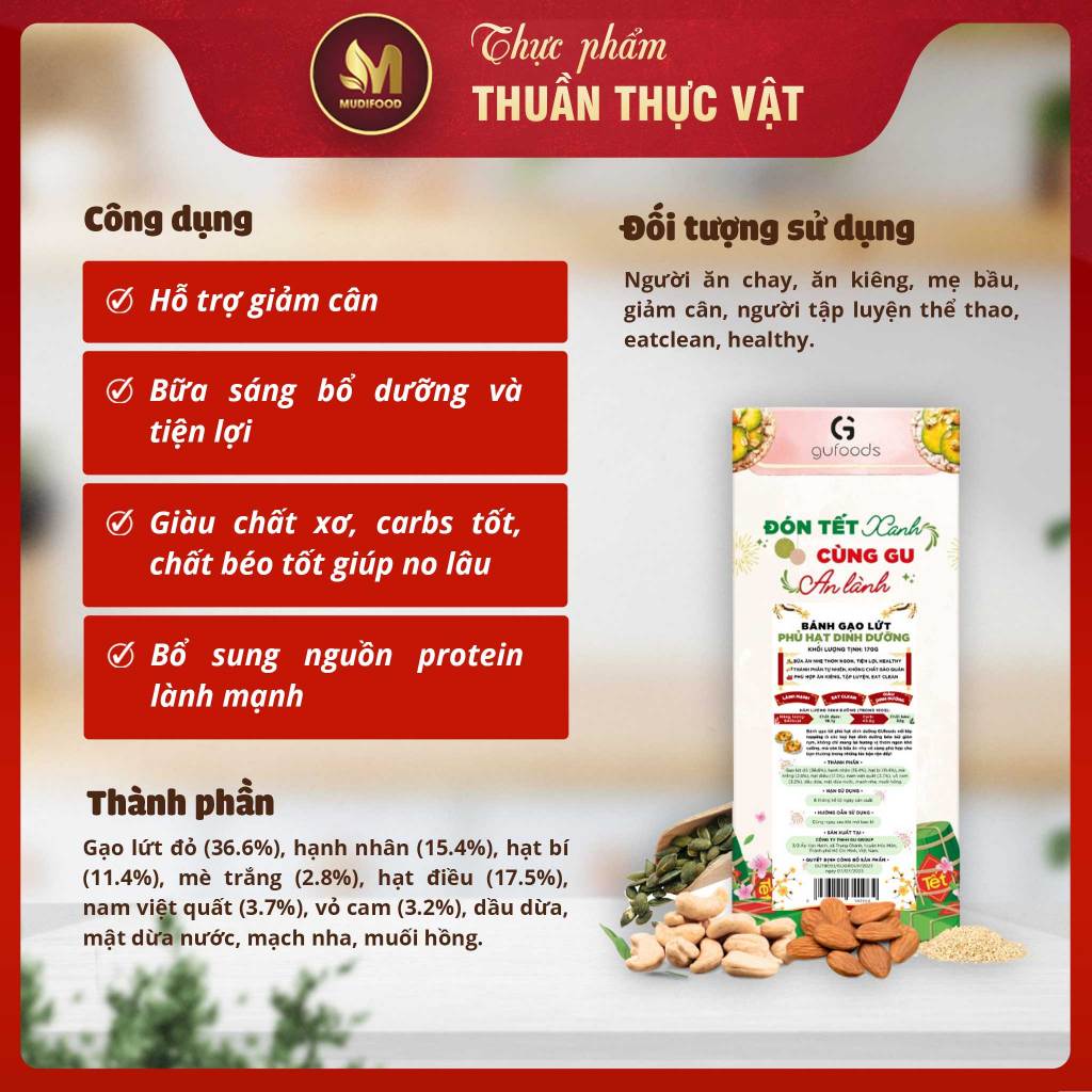 Bánh Gạo Lứt Phủ Granola Siêu Hạt Gufoods Hộp 170g - Thực Phẩm Bổ Sung Dinh Dưỡng Cho Mẹ Bầu, Người Ăn Chay, Healthy
