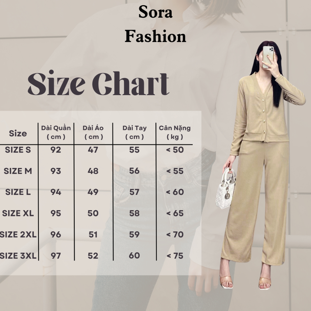 Set Nữ Bigsize Phối Cúc Ngọc Sora Fashion,Set Bộ Nữ Áo Khoác Dài Tay Kèm Quần Dài Chất Liệu Tăm Nỉ 114
