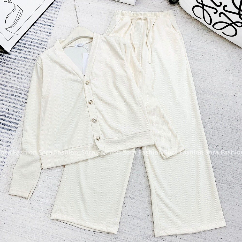 Set Nữ Bigsize Phối Cúc Ngọc Sora Fashion,Set Bộ Nữ Áo Khoác Dài Tay Kèm Quần Dài Chất Liệu Tăm Nỉ 114