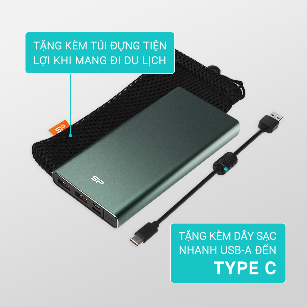 Pin Sạc Dự Phòng Sạc Nhanh/ Chống cháy nổ Silicon Power QP60 -10000mAh/Bảo hành 13 tháng