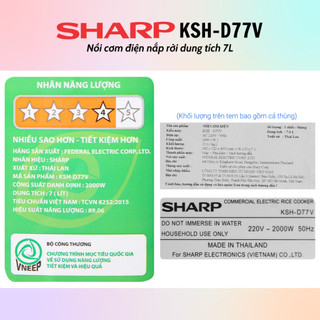 [HỎA TỐC] Nồi Cơm Điện Nắp Rời Sharp KSH-D77V (7L) - Hàng chính hãng