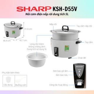 [HỎA TỐC] Nồi Cơm Điện Nắp Rời Sharp KSH-D55V (5L) - Hàng chính hãng