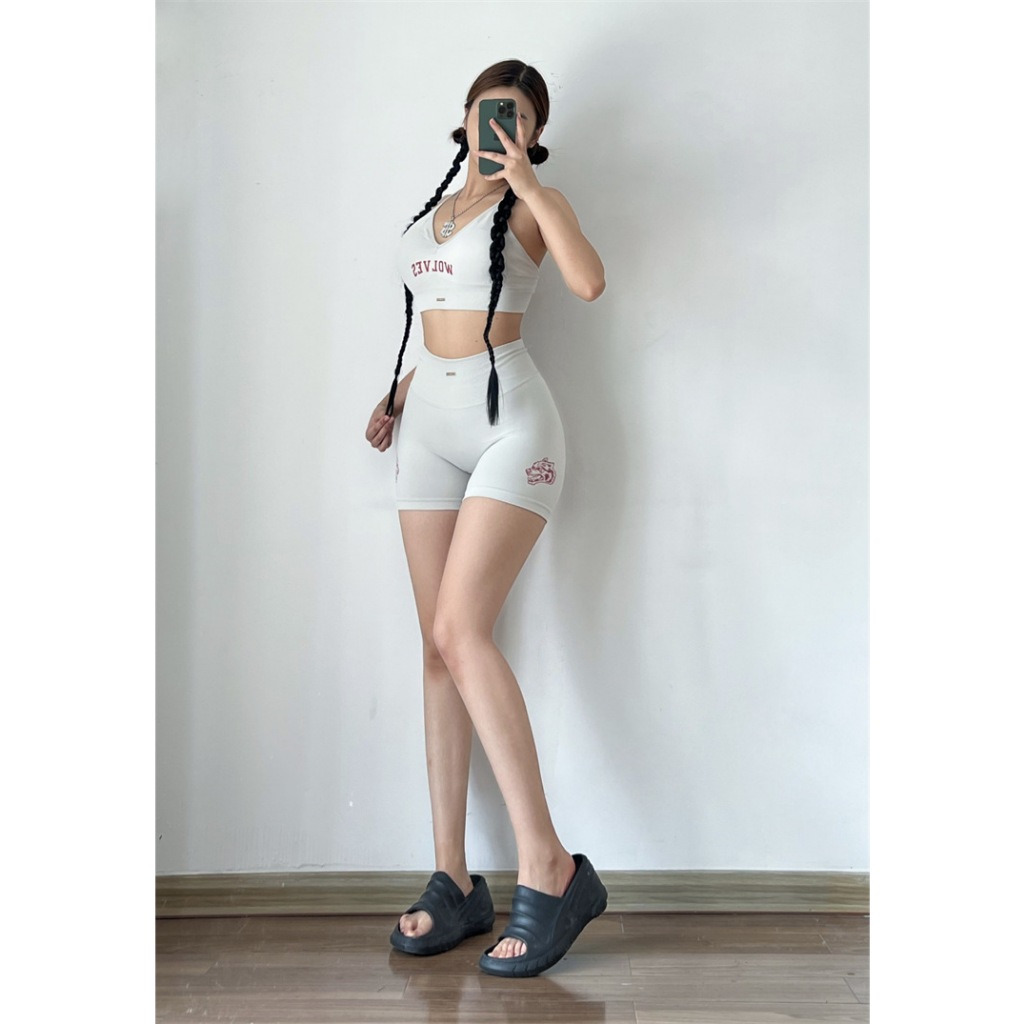 Bộ đùi thể thao tập gym yoga đệt kim họa tiết sói cao cấp