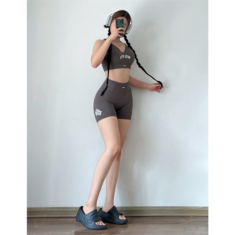 Bộ đùi thể thao tập gym yoga đệt kim họa tiết sói cao cấp