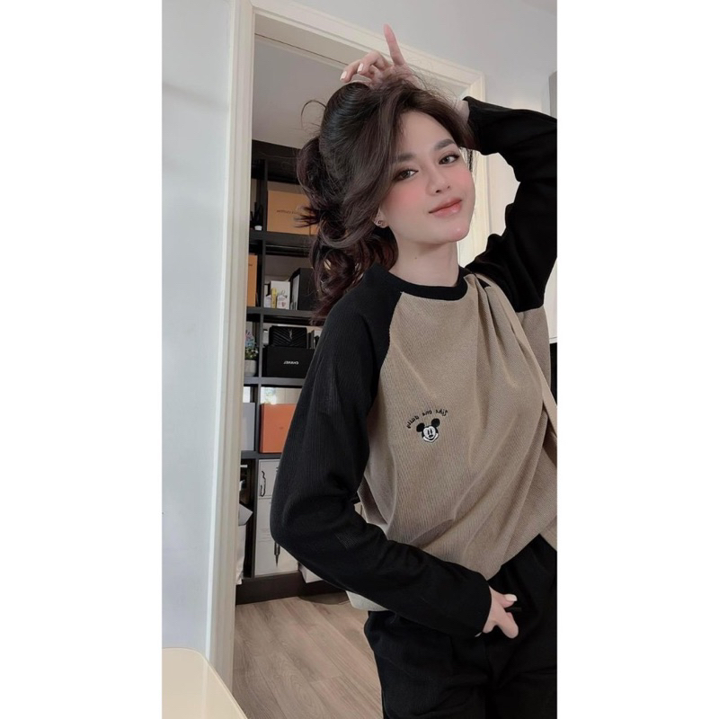 BỘ TĂM NHUNG GHI PHỐI MÀU THÊU MICKEY