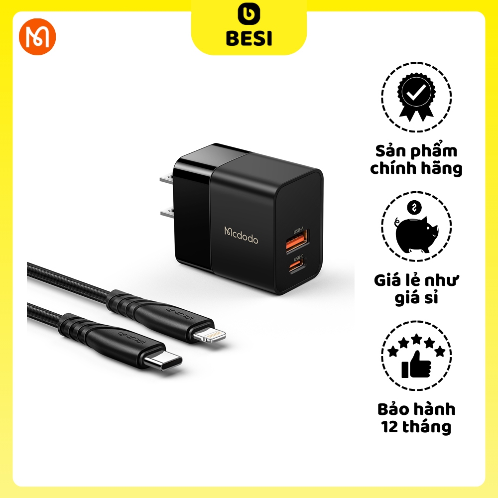 Cốc Sạc Nhanh Mcdodo Hydrogen Series 20W Charger + C to L Cable Set