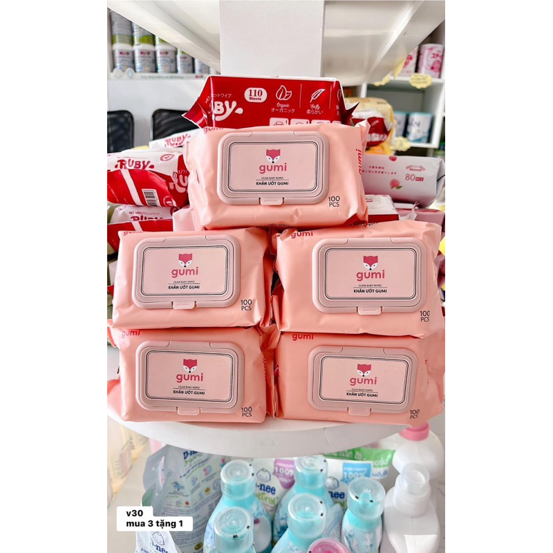 Gói 100 tờ khăn giấy ướt Gumi cho bé khăn ướt khăn lau em bé