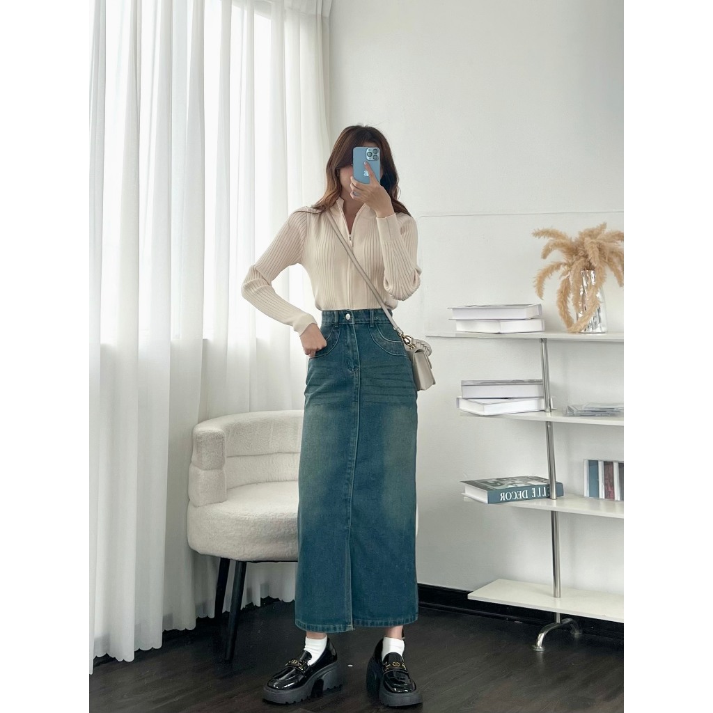 Chân váy jeans xẻ trước dáng dài - 247store.vn - Chanvayjeankieu8682_P12K14