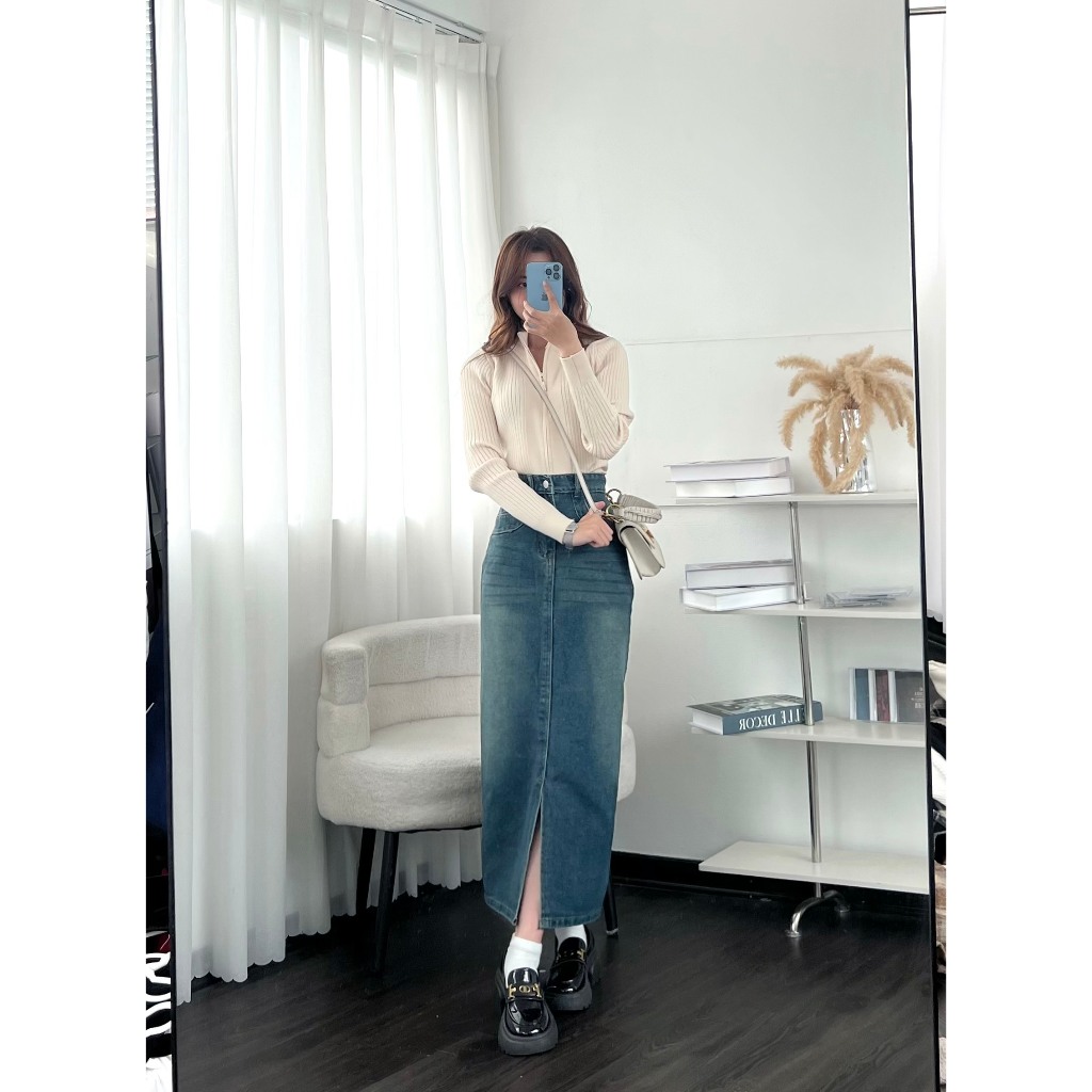 Chân váy jeans xẻ trước dáng dài - 247store.vn - Chanvayjeankieu8682_P12K14
