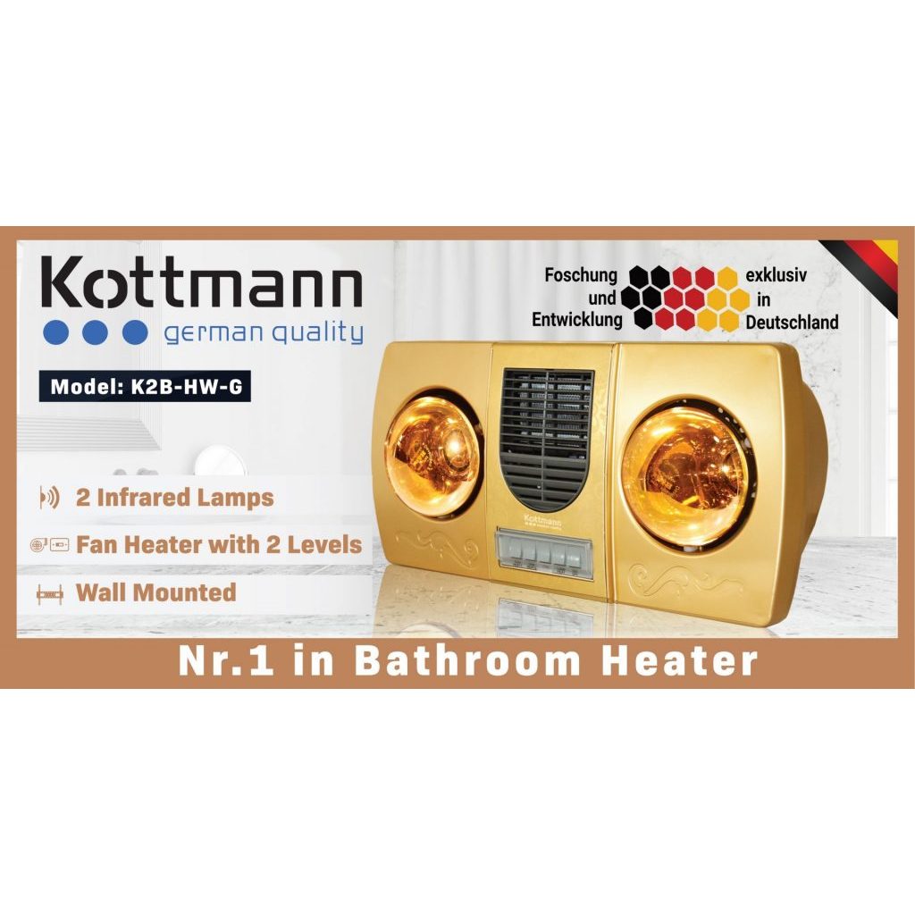 Đèn sưởi nhà tắm Kottmann 2 bóng kèm gió thổi nóng K2BHWG