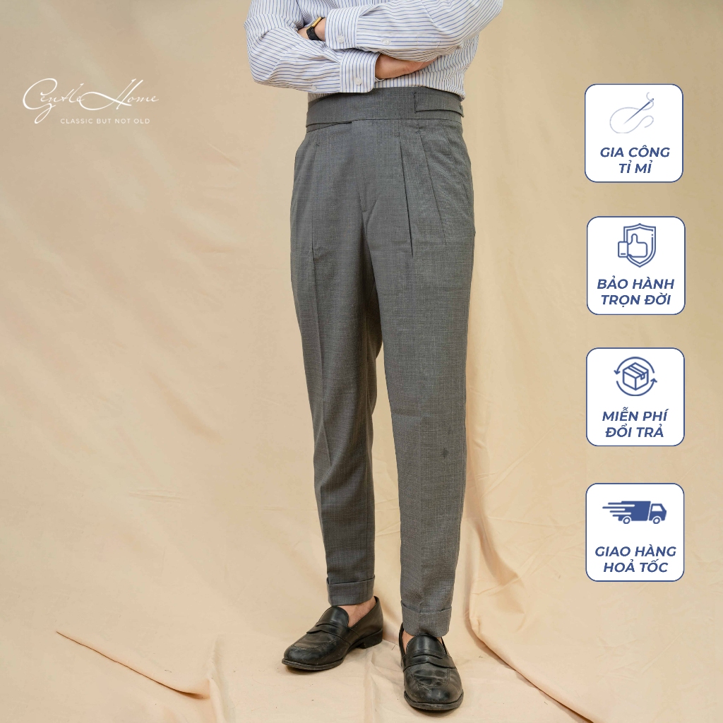 Quần Âu Nam cạp Gurkha GENTLE HOME màu xám lông chuột cao cấp vải chống nhăn giữ ly tốt công sở (MIDGREY)