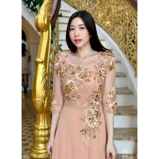 Đầm dạ hội dự tiệc phối hoa, dáng xòe thiết kế sang trọng, tôn dáng
