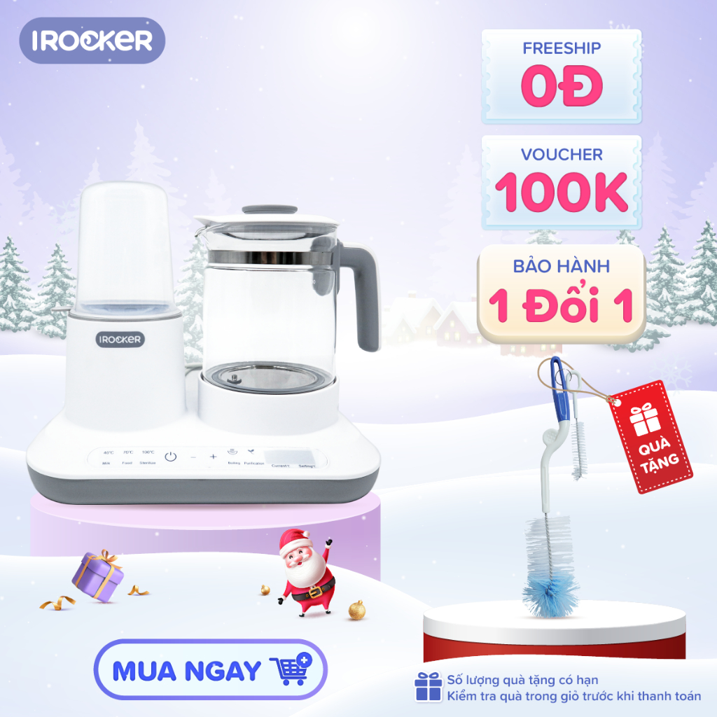 BH 12 tháng - Máy hâm sữa và đun nước pha sữa IROCKER KW 001 ủ sữa thông minh an toàn cho bé