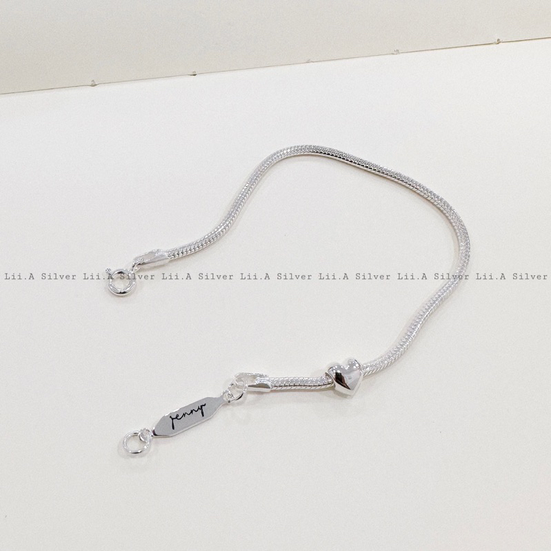 Lắc tay bạc nữ mix Charm trái tim Free khắc chữ Lii.A Silver