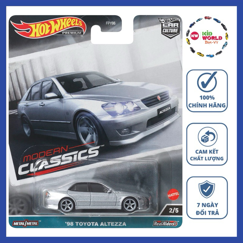 Xe mô hình Hot Wheels Premium Modern Classics Series '98 Toyota Altezza HKC66, bánh cao su.