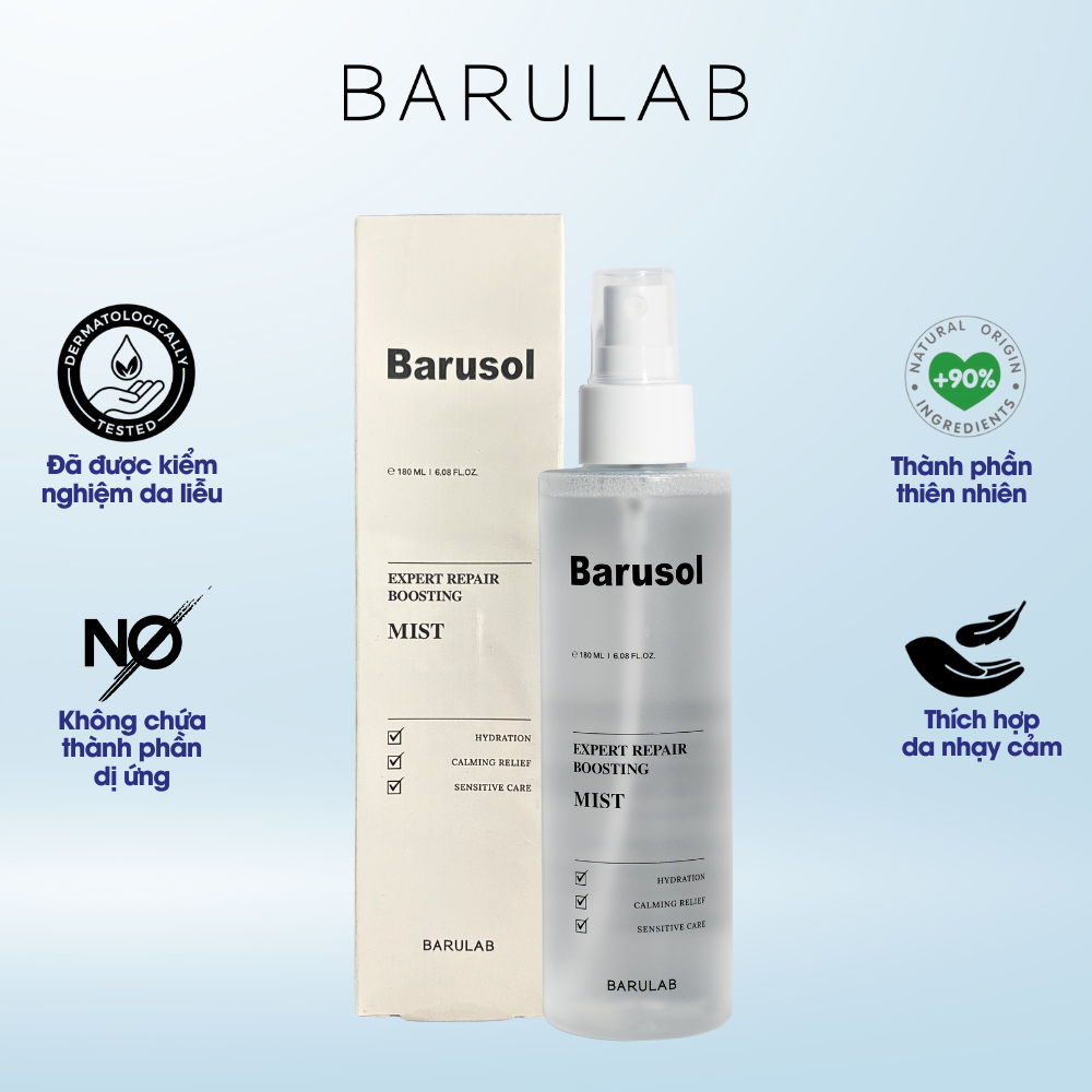 Nước Hoa Hồng Làm Dịu Và Tăng Cường Độ Ẩm Barulab Barusol Expert Repair Boosting Mist 180ml