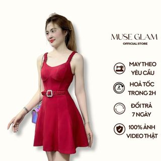 Đầm 2 dây có tag thắt eo MUSE GLAM hàng thiết kế nhiều MGD82