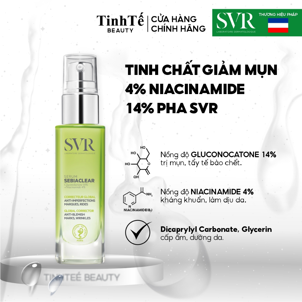 Tinh chất giảm mụn 4% NIACINAMIDE và 14% PHA SVR Sebiaclear Serum 30ml