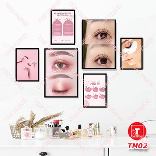 Bộ 6 Tranh nối mi, phun xăm thẩm mỹ dán tường, tranh dán không cần khoan