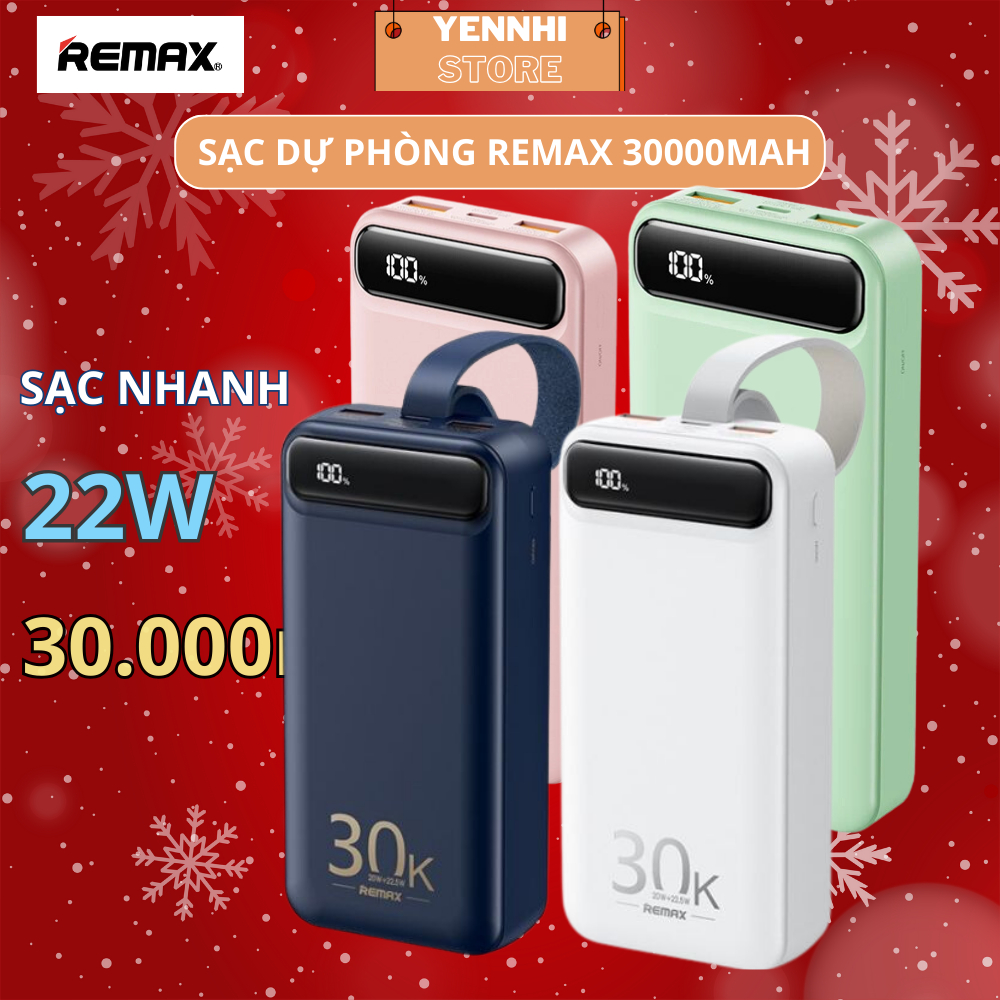 Sạc Dự Phòng Remax RPP 522 30000mAh Hỗ Trợ Sạc Nhanh Công Suất 22W 2 Cổng Usb Và Typec PD,Tích Hợp Đèn
