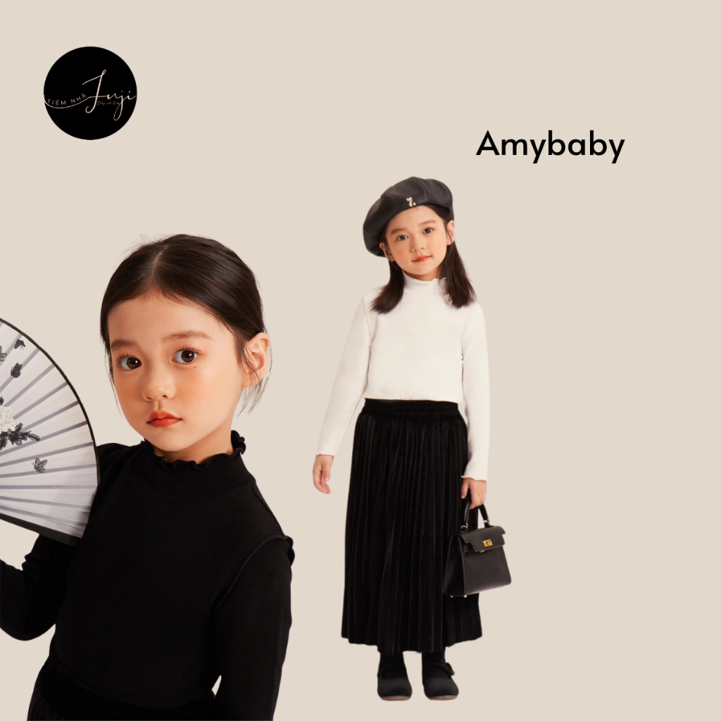 Áo giữ nhiệt Cổ cao đen trắng Amybaby chính hãng size cho bé [100-140]