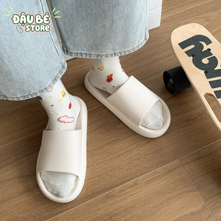 Dép Lê Nữ Unisex, Dép Đế Bánh Mì Quai Ngang Màu Trắng Đen Siêu Nhẹ Chống Trơn Trượt Thời Trang Ulzzang - Daube - D040