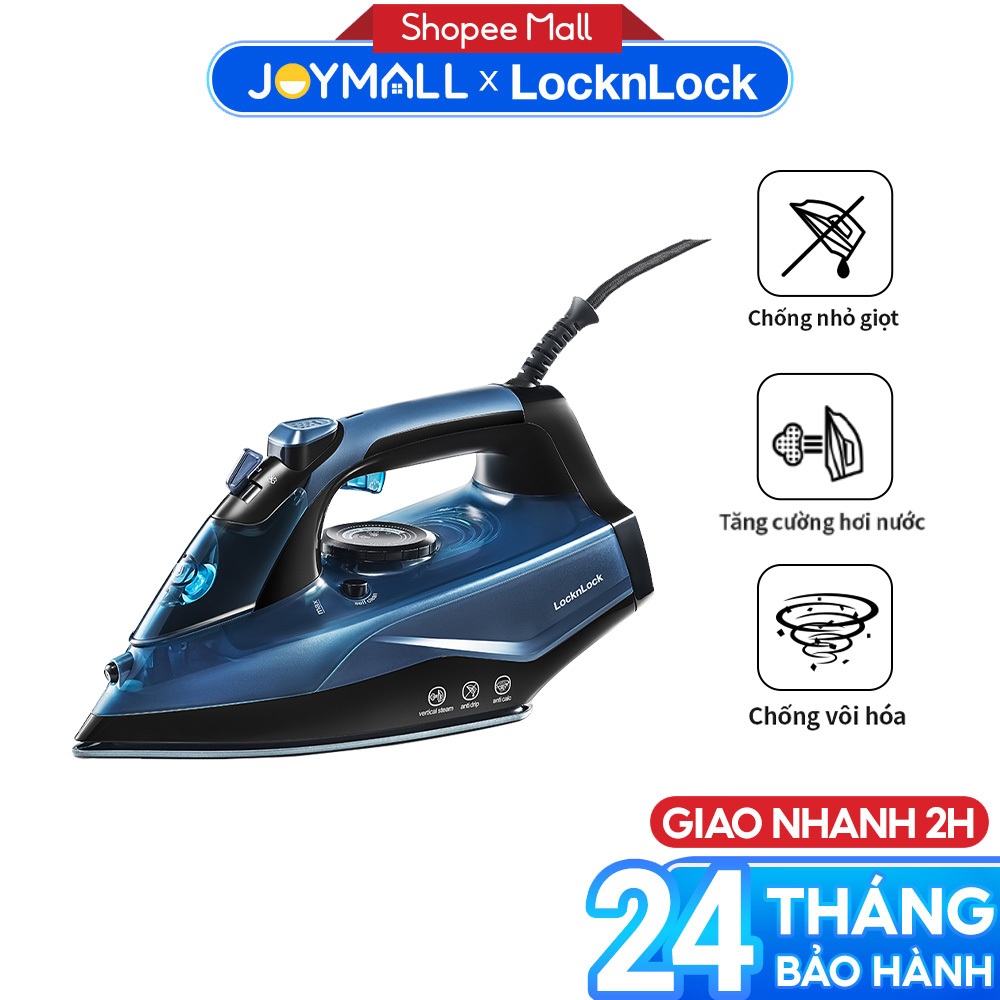 Bàn là ủi hơi nước LocknLock ENI362BLU - Hàng chính hãng, tăng cường hơi nước, tự làm sạch, chống nhỏ giọt - JoyMall