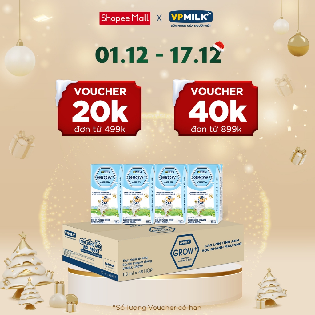  Sữa Tiệt Trùng VPMilk Grow+ Có Đường Cho Bé Từ 1 Tuổi