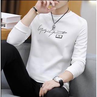 Áo thun nam tay dài trắng họa tiết chữ RB trước ngực tay hàn quốc unisex thu đông cao cấp giá rẻ mềm mịn, co giãn tốt