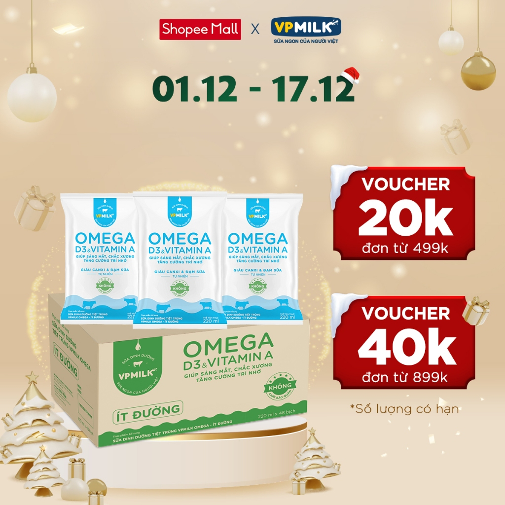 Sữa Dinh Dưỡng Tiệt Trùng VPMilk Omega Ít Đường Cho Bé Từ 1 Tuổi