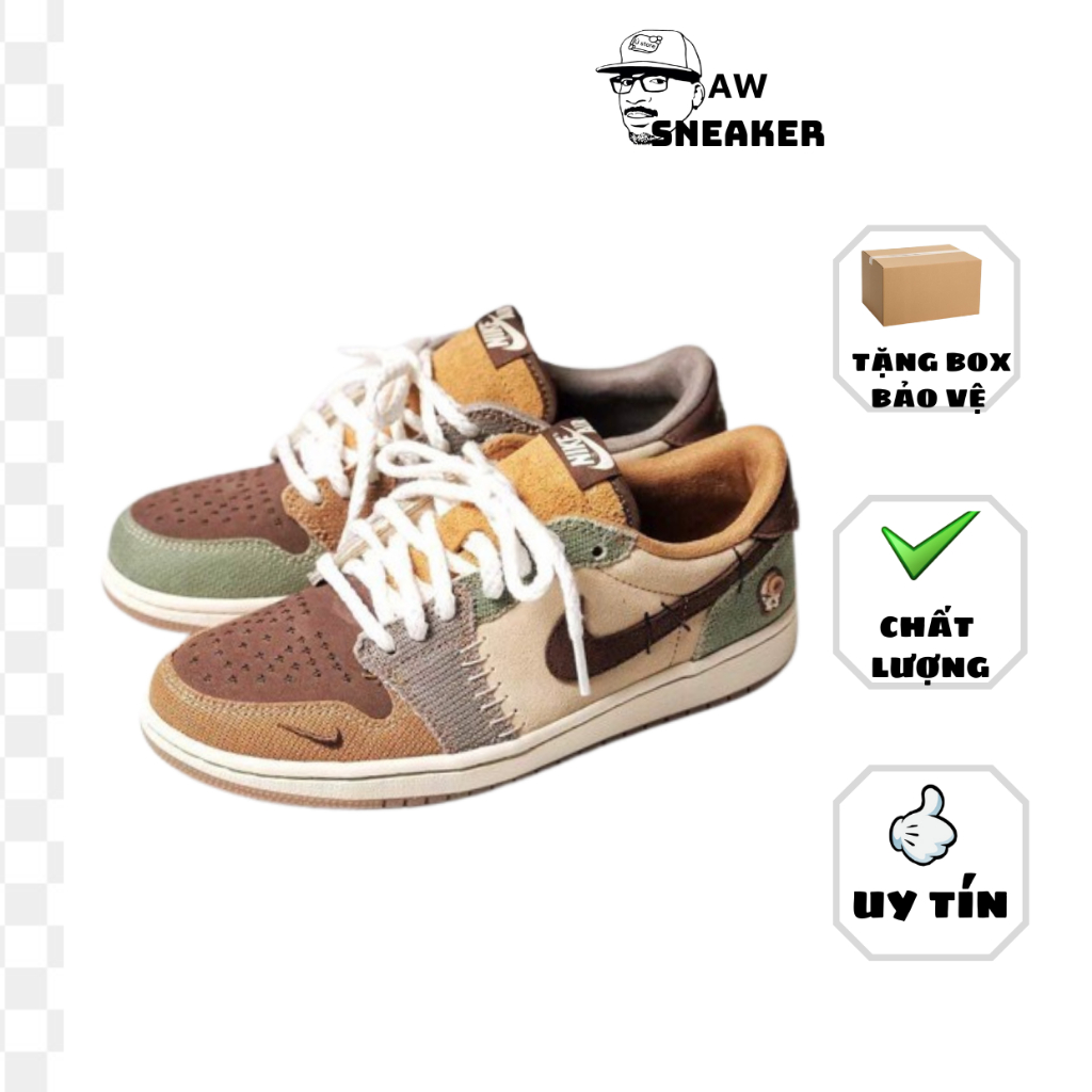 Giày Thể Thao Jordan 1 Retro Low OG Zion Williamson Voodoo Hot 2023, Giày Sneaker Jd1 Thổ Cẩm Retro Dành Cho Nam Nữ