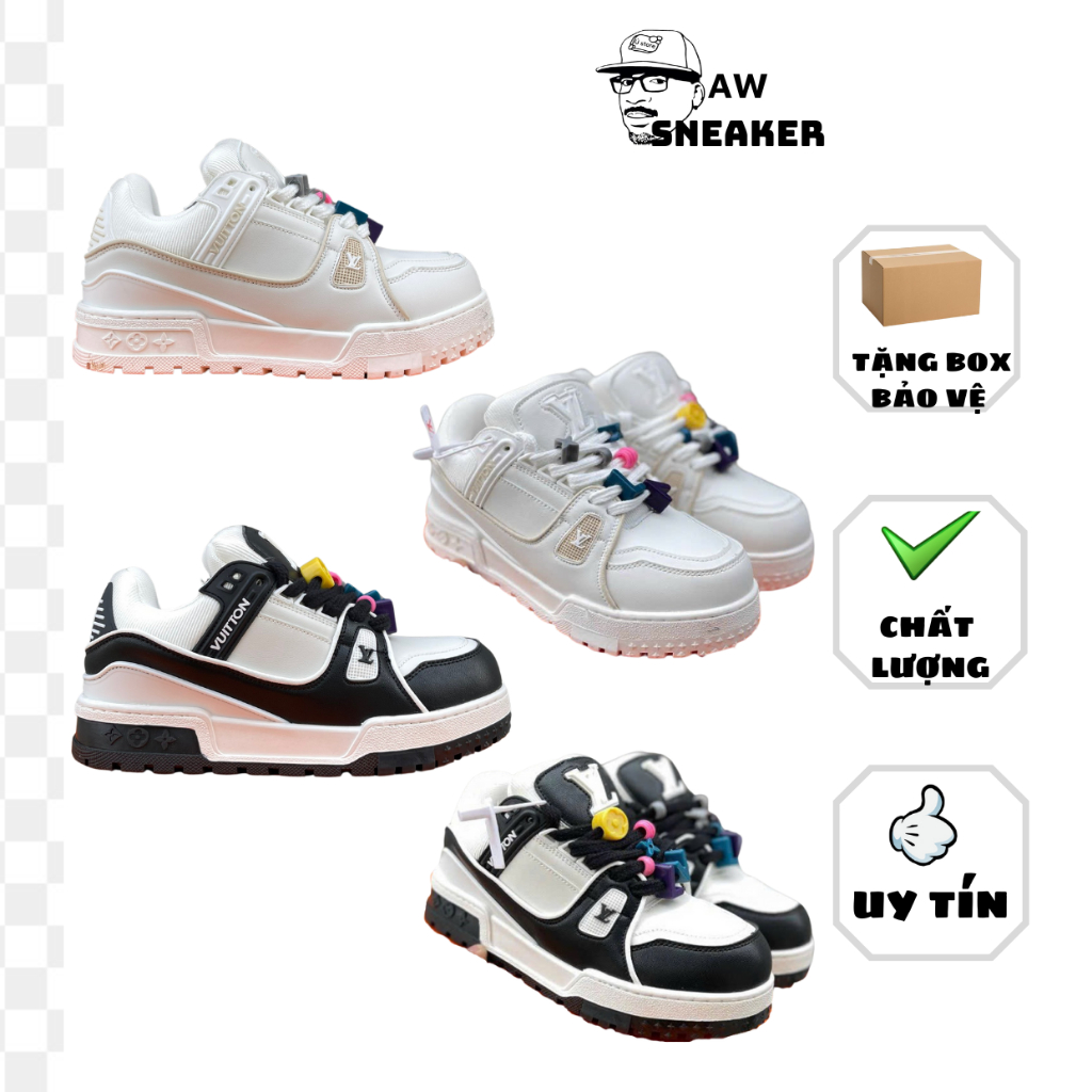 Giày thể thao Lou.is Vuit.ton Trainer Maxi Black White Trắng Đen Best Quality hot 2023, Giày sneaker Lv Sticker cao cấp