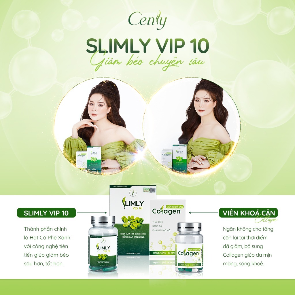 Giảm Cân Slimly Vip 10 Tặng detox Collagen Khoá Cân [BẢN NÂNG CẤP CENLY] x10 hiệu quả