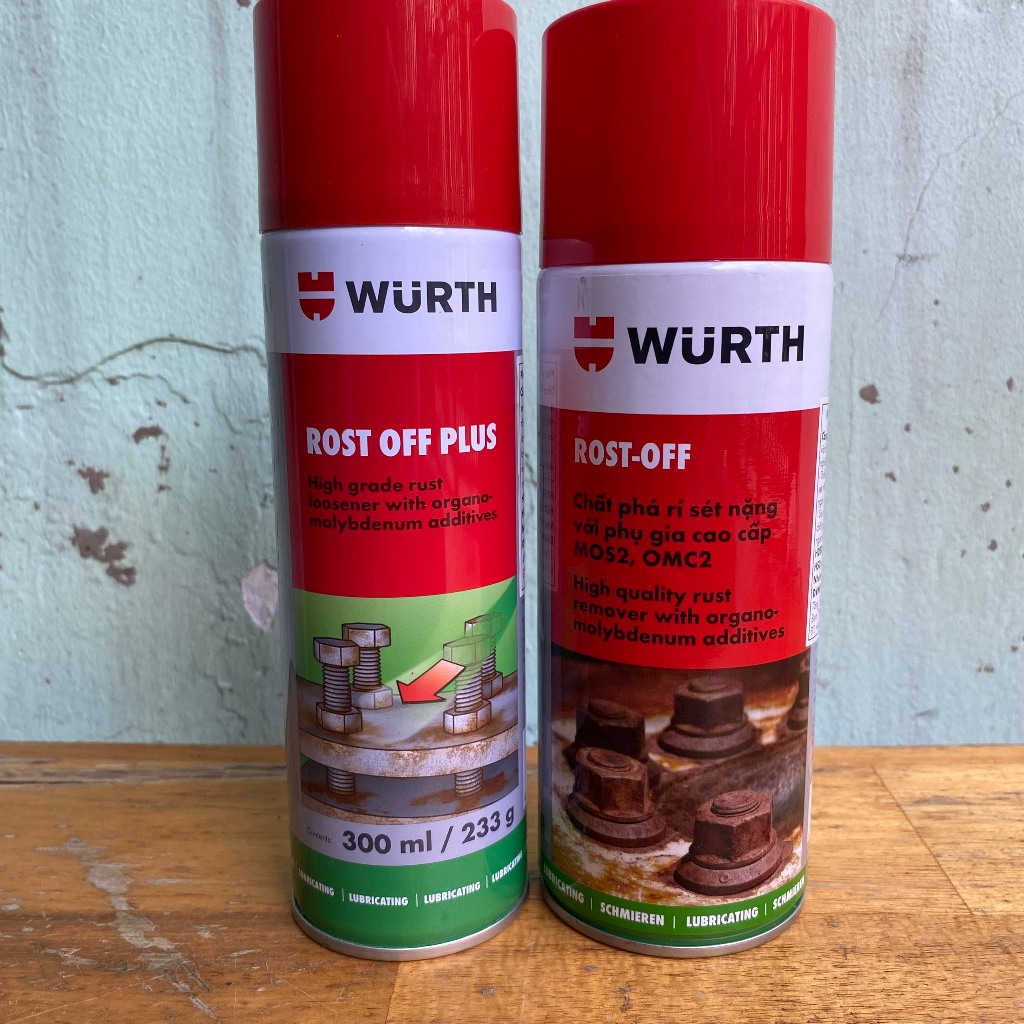 Chai tẩy rỉ sét, phá rỉ sét Wurth Đức chai 400ml và 300ml: chai này phá rỉ sét mạnh dùng trong ô tô xe máy...