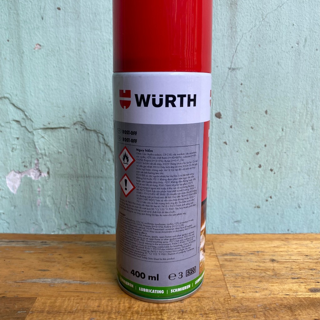 Chai tẩy rỉ sét, phá rỉ sét Wurth Đức chai 400ml và 300ml: chai này phá rỉ sét mạnh dùng trong ô tô xe máy...