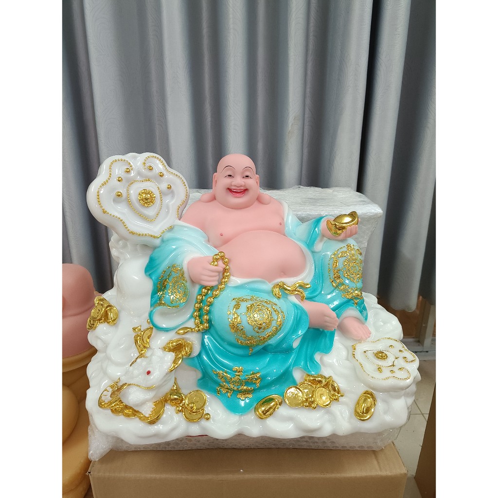 Tượng Phật Di Lặc ngồi gậy như ý 19 inch cao 32cm ngang 46cm sâu 30cm