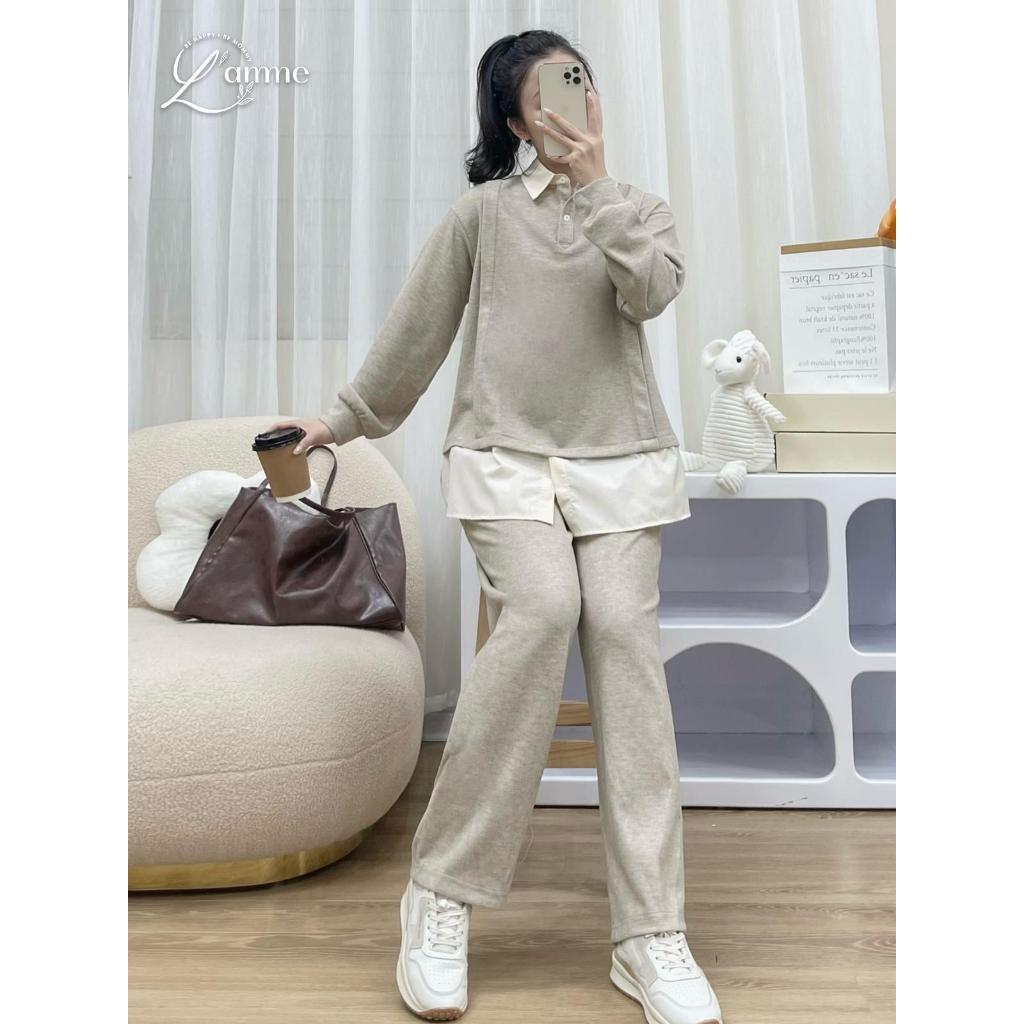 Bộ đồ bầu thu đông, set mặc nhà WEI chất thun tăm mềm, thoải mái, phù hợp đi chơi, dạo phố BY L'AMME