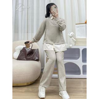 Bộ đồ bầu thu đông, set quần áo mặc nhà WEI chất thun tăm mềm, thoải mái, phù hợp đi chơi, dạo phố BY L'AMME