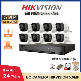 Bộ Camera giám sát HIKVISION 5.0MP [2K] Có Micro thu âm Chính hãng, Ổ cứng HDD, đầy đủ phụ kiện, BH 24Th