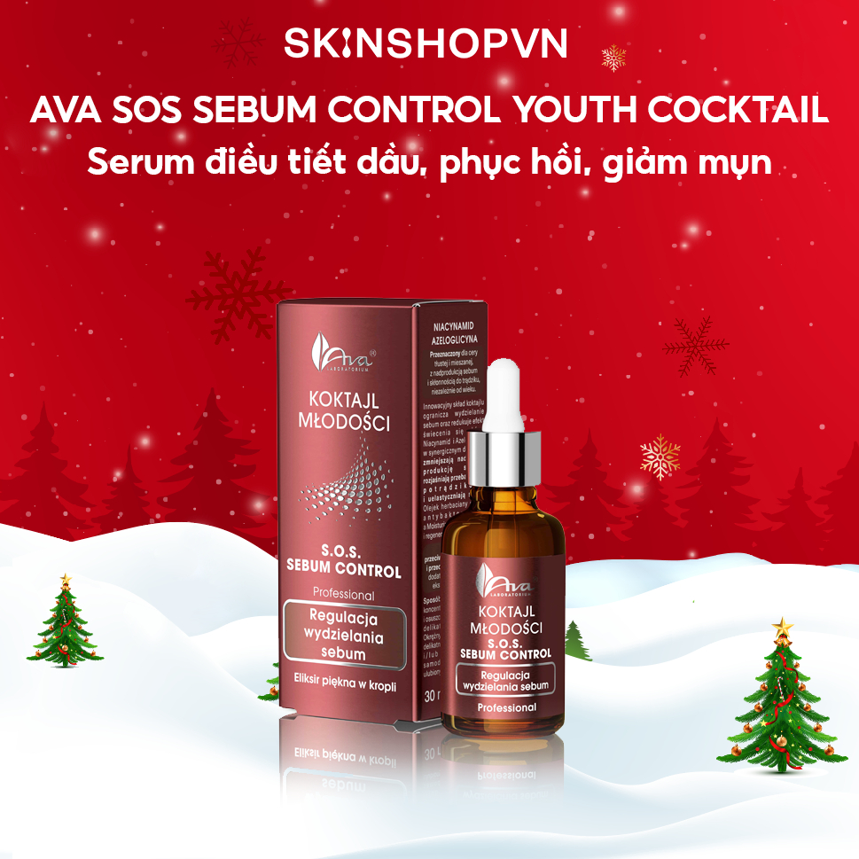Tinh Chất AVA SOS SEBUM CONTROL YOUTH COCKTAIL - Serum điều tiết dầu, phục hồi, giảm mụn 30ml