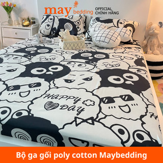 Bộ ga bọc nệm Maybedding kèm 2 vỏ áo gối nằm 45x65 cm poly cotton xả kho giá rẻ