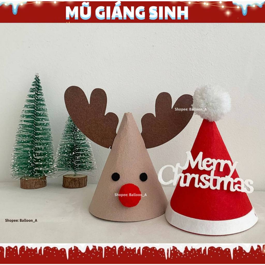 Nón Nỉ Noel, Mũ Nỉ Giáng Sinh, Tuần Lộc, MERRY CHRISTMAS Ngộ Nghĩnh Đáng Yêu Cho Bé - BalloonA