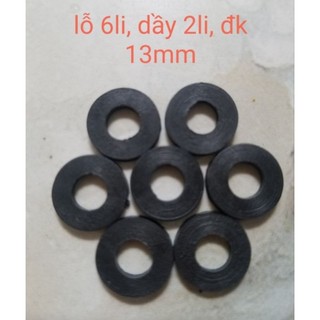 Long đền cao su lỗ 6 li, dầy 2 li, đường kính 13 mm .