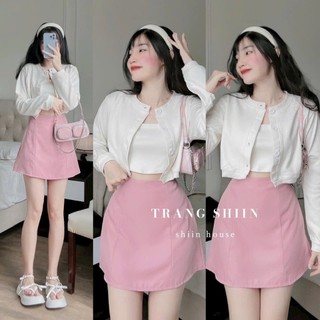 Set áo khoác tay dài kèm áo trong chất borip mix chân vay chữ A dáng xòe - set 3 món kì dễ thương