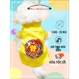  Áo dài VÀNG mặc tết thời trang dành cho thú cưng Đồ mặc tết dành cho chó mèo LaLi Petfashion 