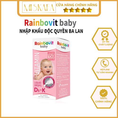 RAINBOVIT BABY VITAMIN D3 + K - Giúp bổ sung Vitamin D3k2 cho bé, nhập khẩu Ba Lan ( LỌ 30ml )