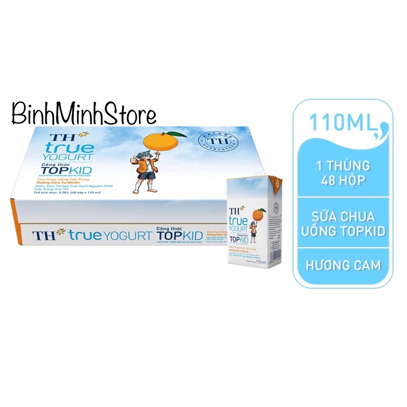 Thùng Sữa Chua Uống Tiệt Trùng TH True Yogurt TOPKID Cam/Dâu/Chuối 48 hộp*110ml