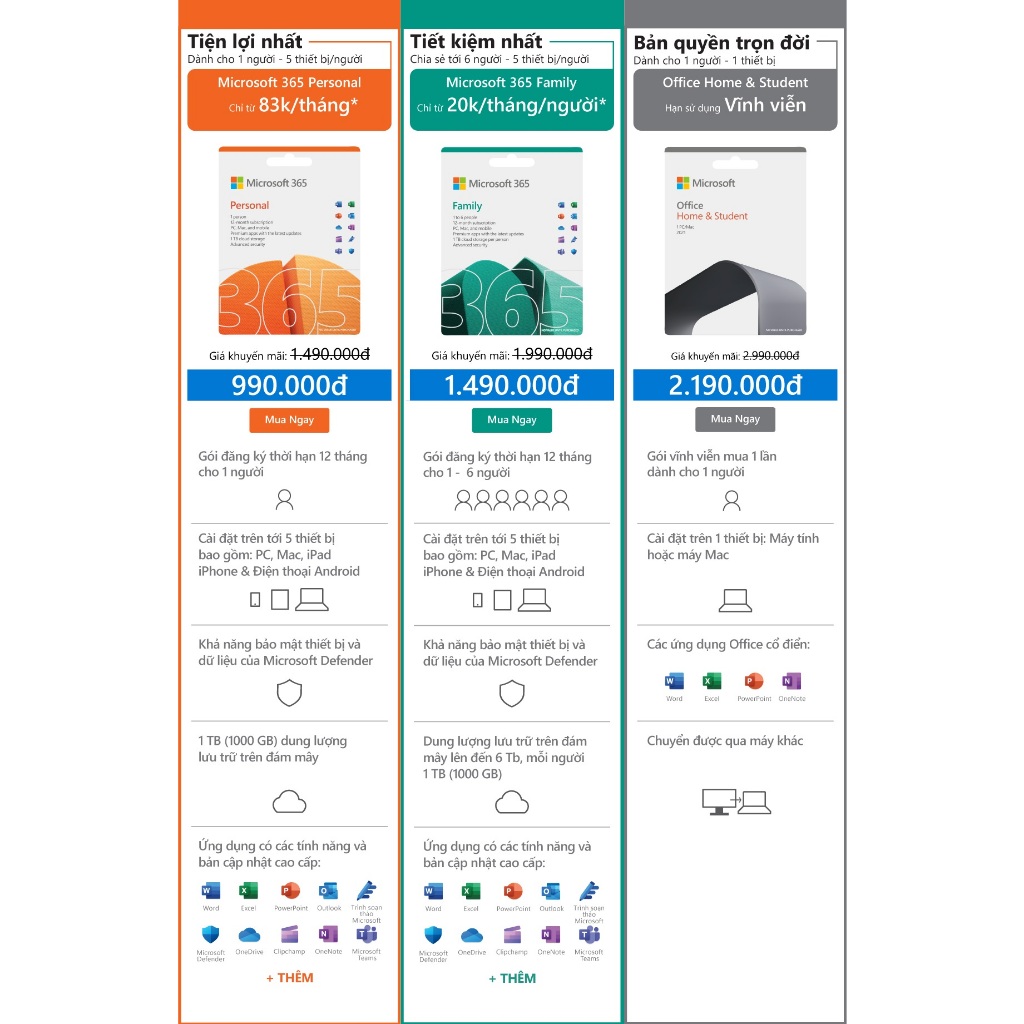 Phần mềm Microsoft 365 Family |12 tháng | Dùng tối đa 6 người| 5 thiết bị/người | Word, Excel, PowerPoint | 1TB Lưu trữ | BigBuy360 - bigbuy360.vn