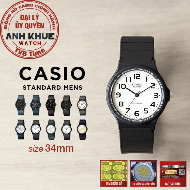 Đồng hồ unisex dây nhựa Casio chính hãng MQ-24 (34mm) (tay nam nhỏ và nữ)