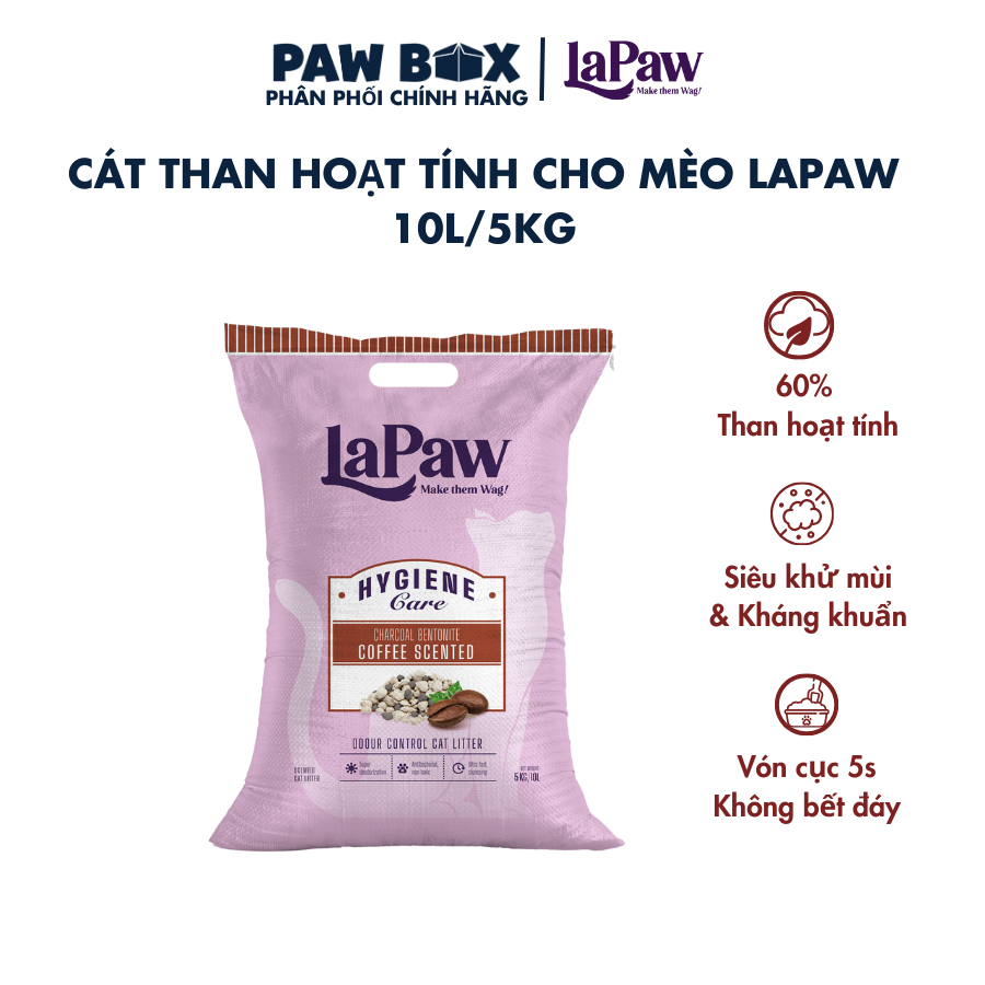 Cát vệ sinh cho mèo laPaw than hoạt tính cao cấp siêu vón cục, siêu khử mùi, thơm lâu, ít bụi 10L